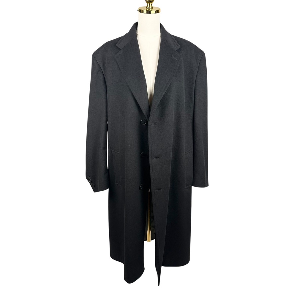 NWT Hart Schaffner Marx Black Virgin Wool Overcoat Top Coat Men's Size 44R New